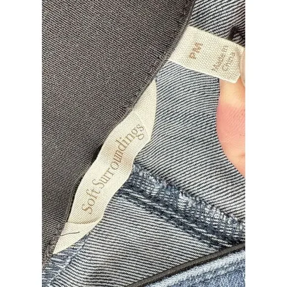 Soft Surroundings Size PM Denim Pull On Relaxed Straight Jeans Dark Slimming - Picture 5 of 15